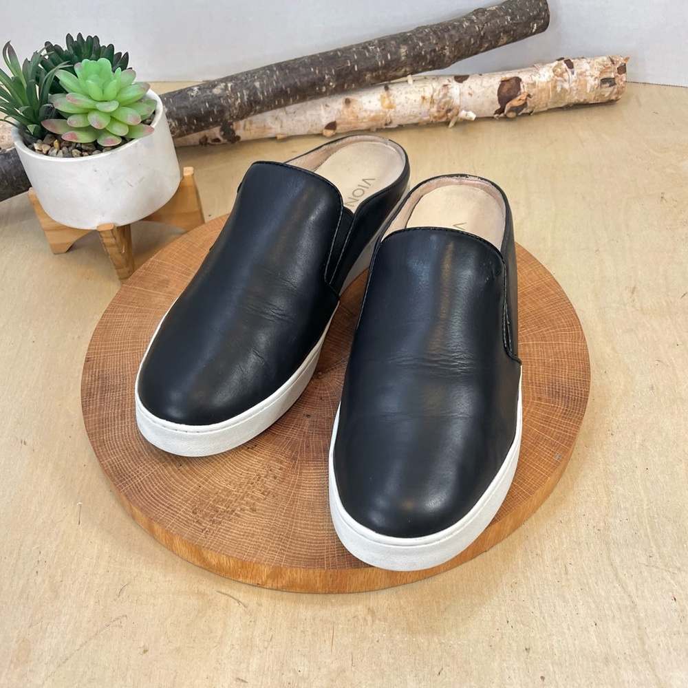 Vionic Dakota Black Leather Slip-On Sneaker Mule Size 9 |Orthotic Comfort Casual
